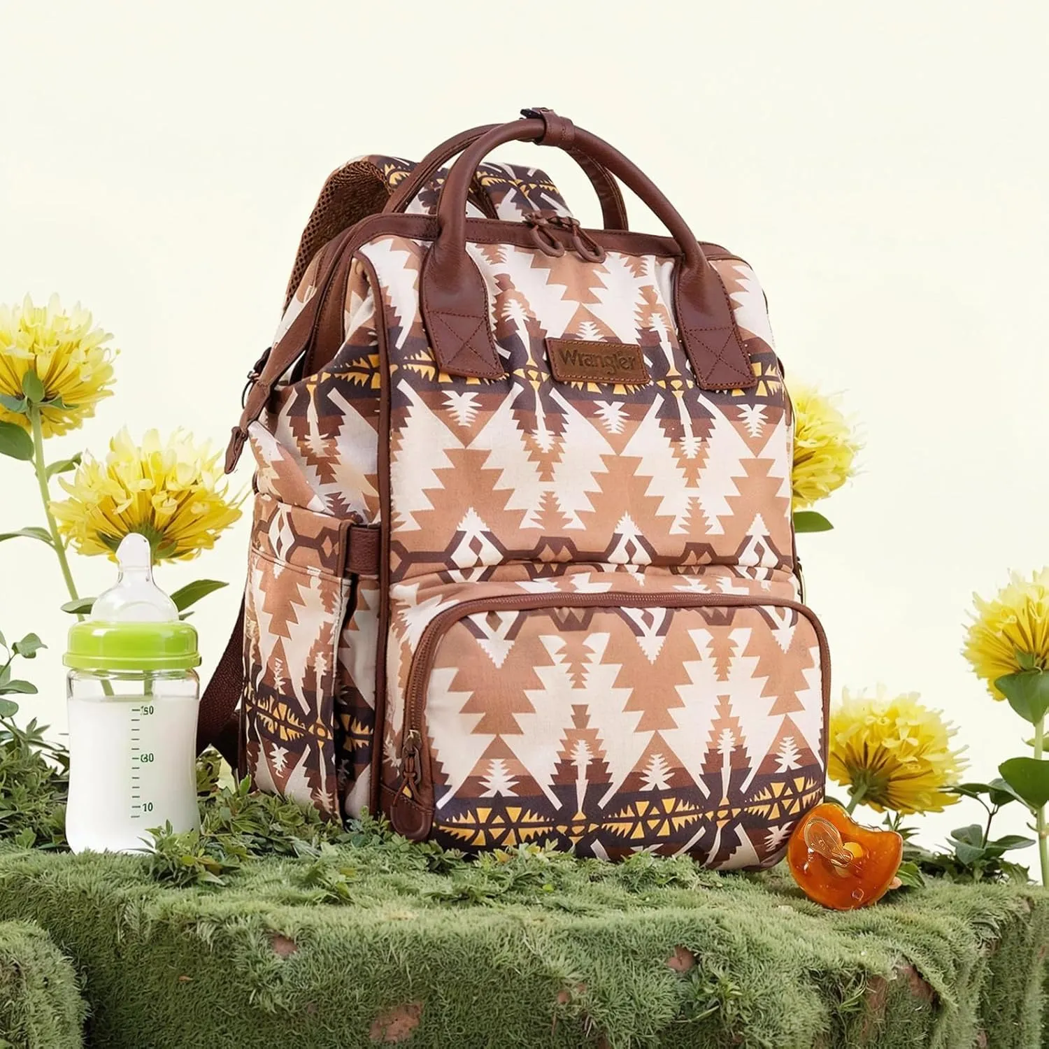 Montana West x Wrangler Diaper Bag Backpack Aztec Travel Backpack Purses Western Multi-Function Baby Bags for Mom with Waterproof Insulated Pockets