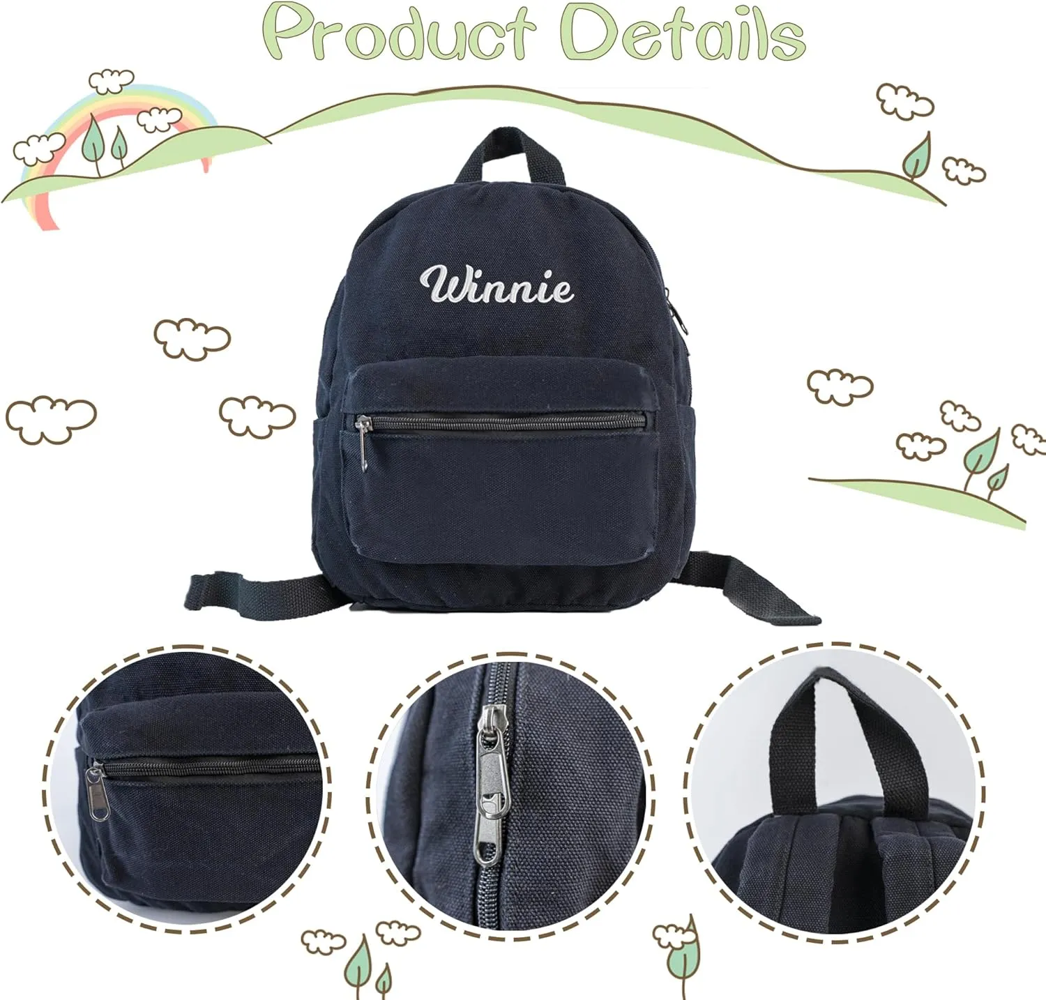MT WORLD Toddler Mini Canvas Backpack - Personalized Vintage Daypack for Kids, Custom Monogram