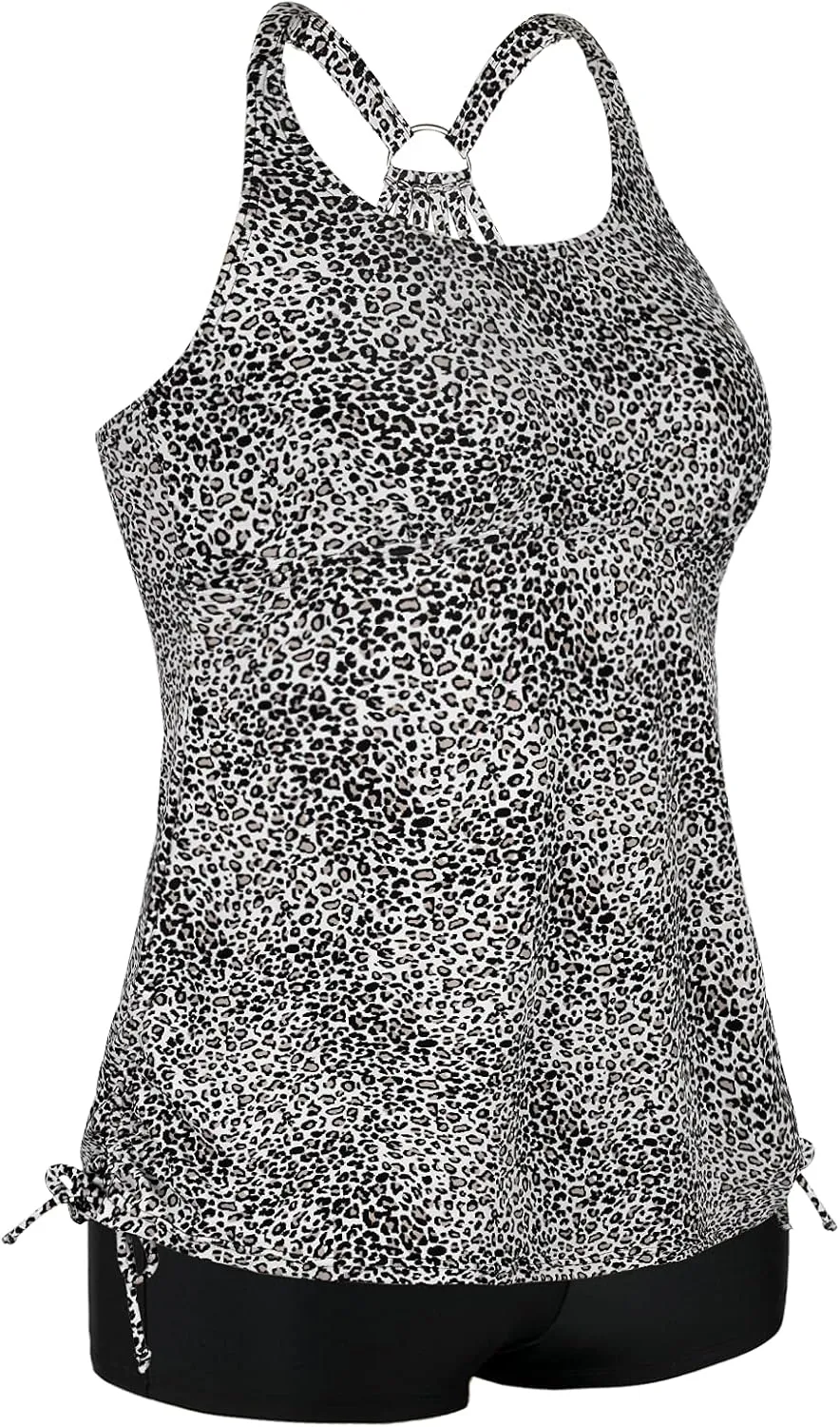 Mycoco Plus Size Two Piece Tankini Swimsuit for Women Athletic Bathing Suits High Neck Tankini Top with Shorts