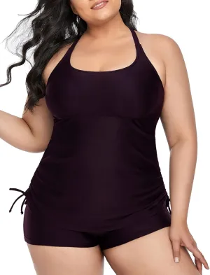 Mycoco Plus Size Two Piece Tankini Swimsuit for Women Athletic Bathing Suits High Neck Tankini Top with Shorts