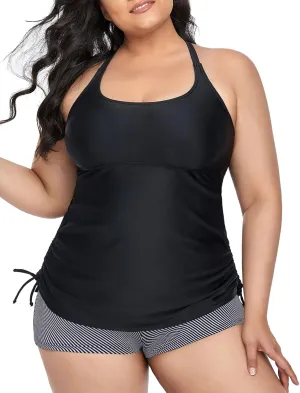 Mycoco Plus Size Two Piece Tankini Swimsuit for Women Athletic Bathing Suits High Neck Tankini Top with Shorts
