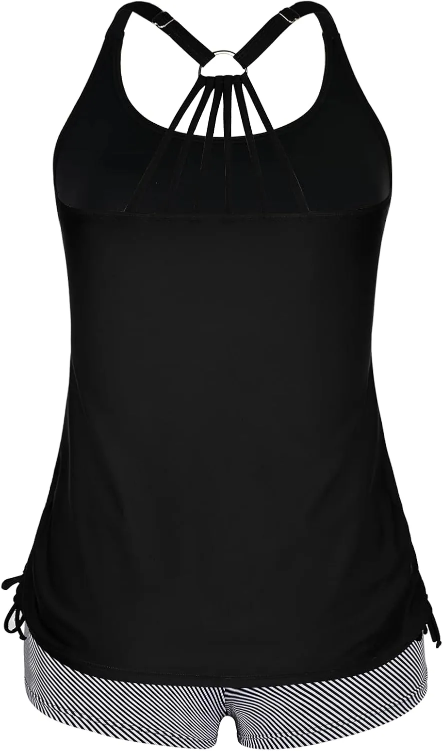 Mycoco Plus Size Two Piece Tankini Swimsuit for Women Athletic Bathing Suits High Neck Tankini Top with Shorts