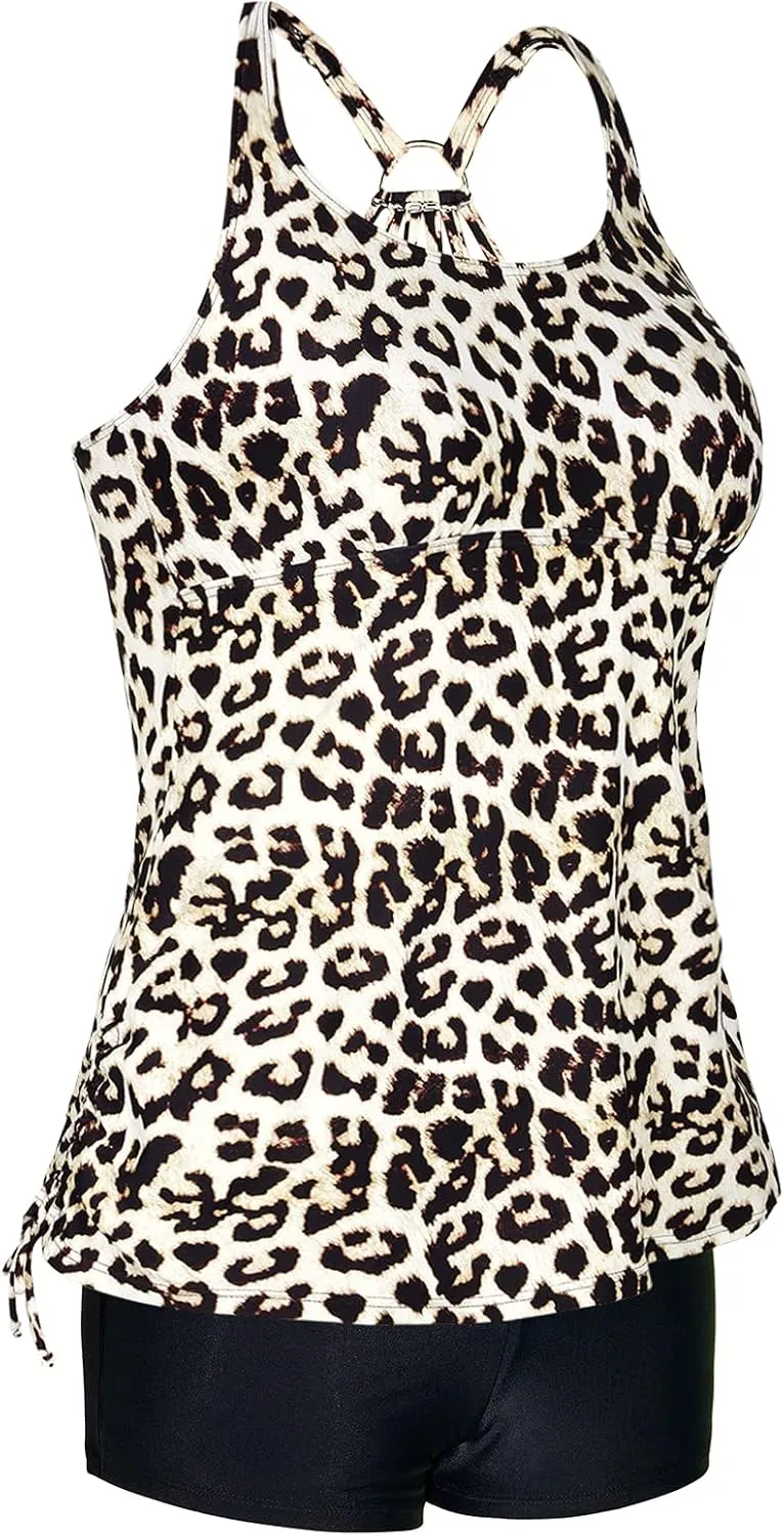 Mycoco Plus Size Two Piece Tankini Swimsuit for Women Athletic Bathing Suits High Neck Tankini Top with Shorts