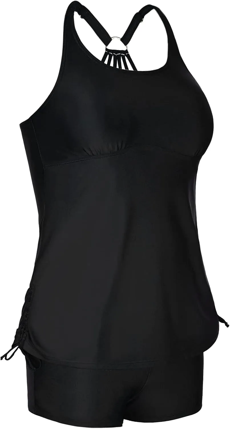 Mycoco Plus Size Two Piece Tankini Swimsuit for Women Athletic Bathing Suits High Neck Tankini Top with Shorts