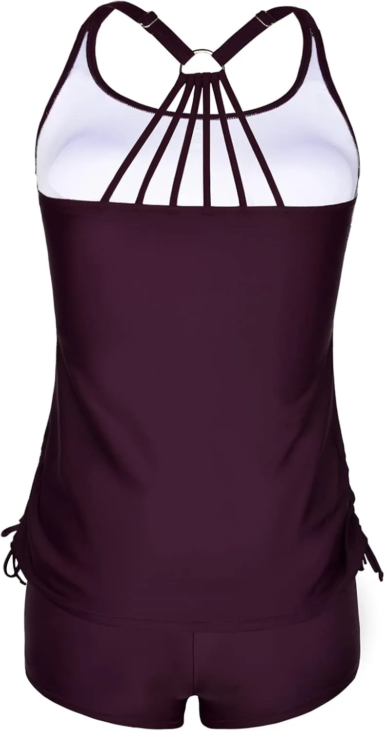 Mycoco Plus Size Two Piece Tankini Swimsuit for Women Athletic Bathing Suits High Neck Tankini Top with Shorts