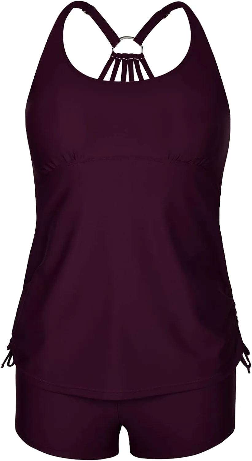 Mycoco Plus Size Two Piece Tankini Swimsuit for Women Athletic Bathing Suits High Neck Tankini Top with Shorts