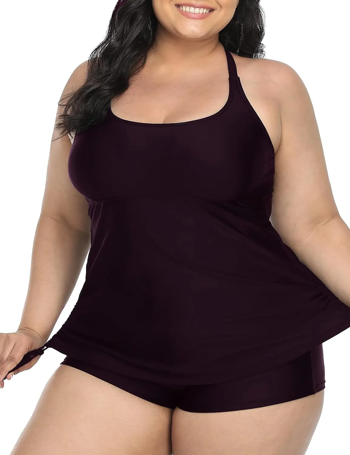 Mycoco Plus Size Two Piece Tankini Swimsuit for Women Athletic Bathing Suits High Neck Tankini Top with Shorts