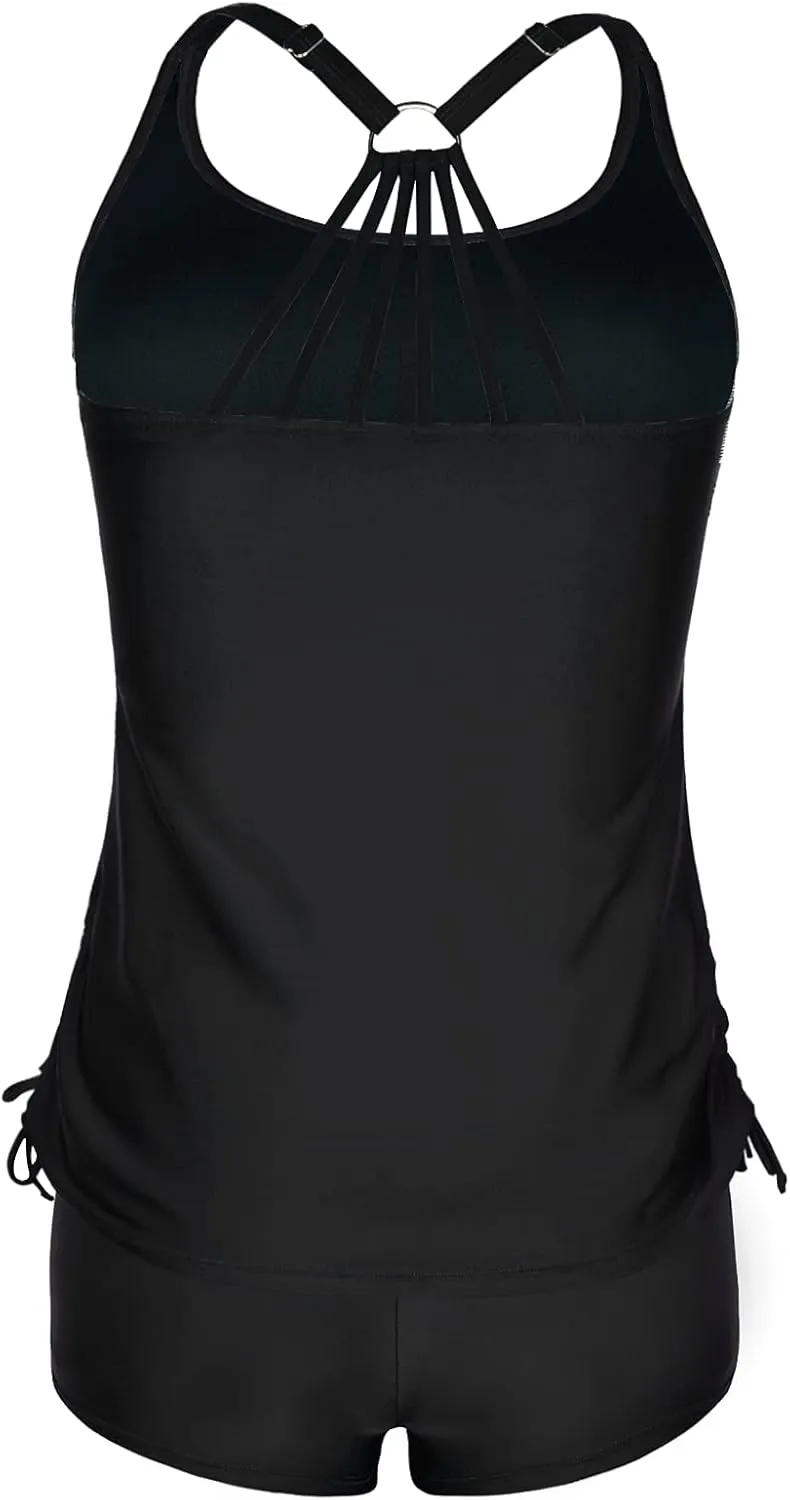 Mycoco Plus Size Two Piece Tankini Swimsuit for Women Athletic Bathing Suits High Neck Tankini Top with Shorts