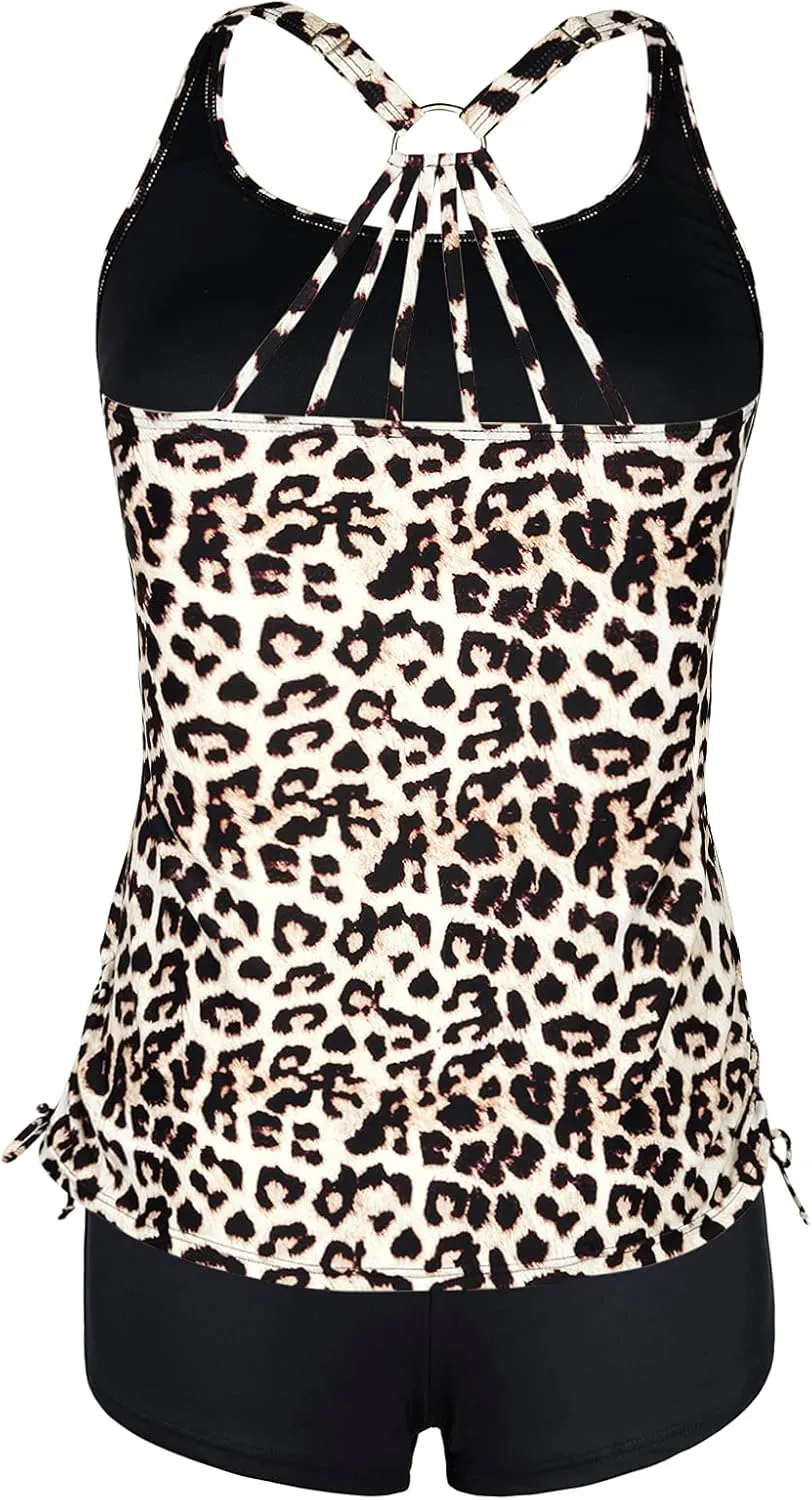 Mycoco Plus Size Two Piece Tankini Swimsuit for Women Athletic Bathing Suits High Neck Tankini Top with Shorts