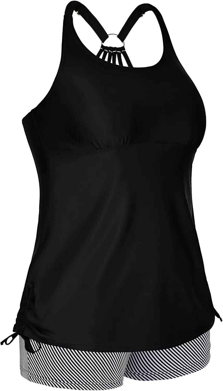 Mycoco Plus Size Two Piece Tankini Swimsuit for Women Athletic Bathing Suits High Neck Tankini Top with Shorts