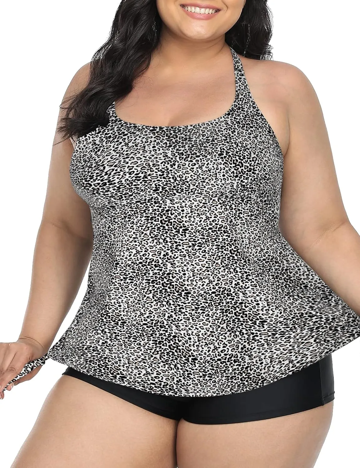 Mycoco Plus Size Two Piece Tankini Swimsuit for Women Athletic Bathing Suits High Neck Tankini Top with Shorts