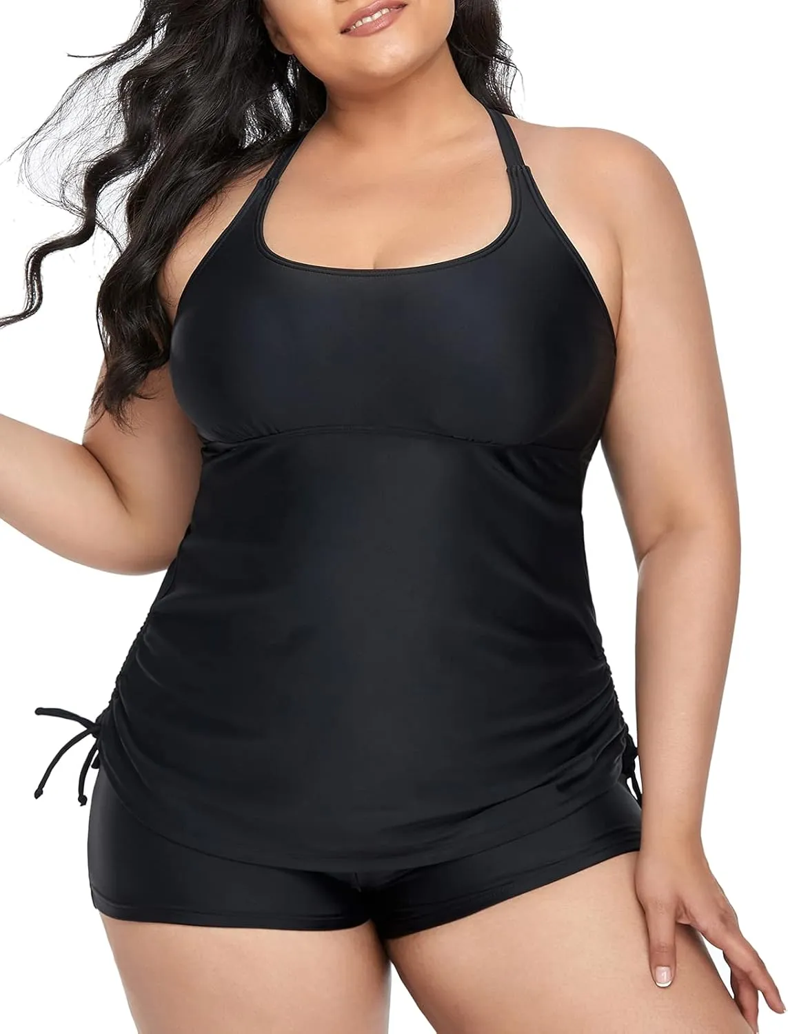 Mycoco Plus Size Two Piece Tankini Swimsuit for Women Athletic Bathing Suits High Neck Tankini Top with Shorts