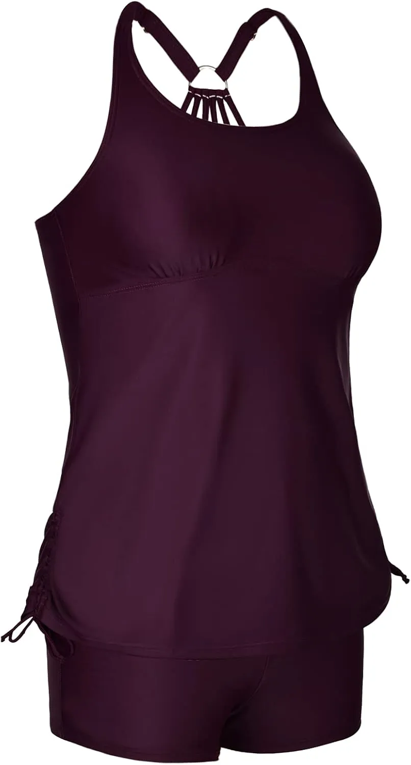 Mycoco Plus Size Two Piece Tankini Swimsuit for Women Athletic Bathing Suits High Neck Tankini Top with Shorts