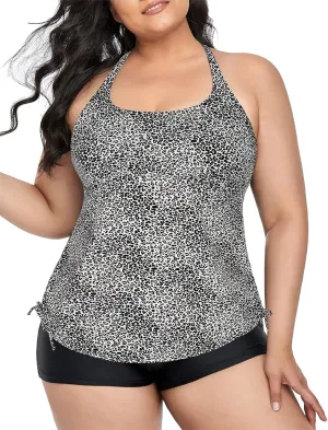 Mycoco Plus Size Two Piece Tankini Swimsuit for Women Athletic Bathing Suits High Neck Tankini Top with Shorts