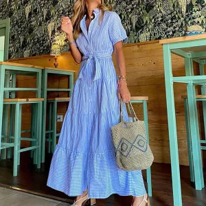 NoraChic Classic Striped Maxi Dress  Elegant and Breathable Casual Wear