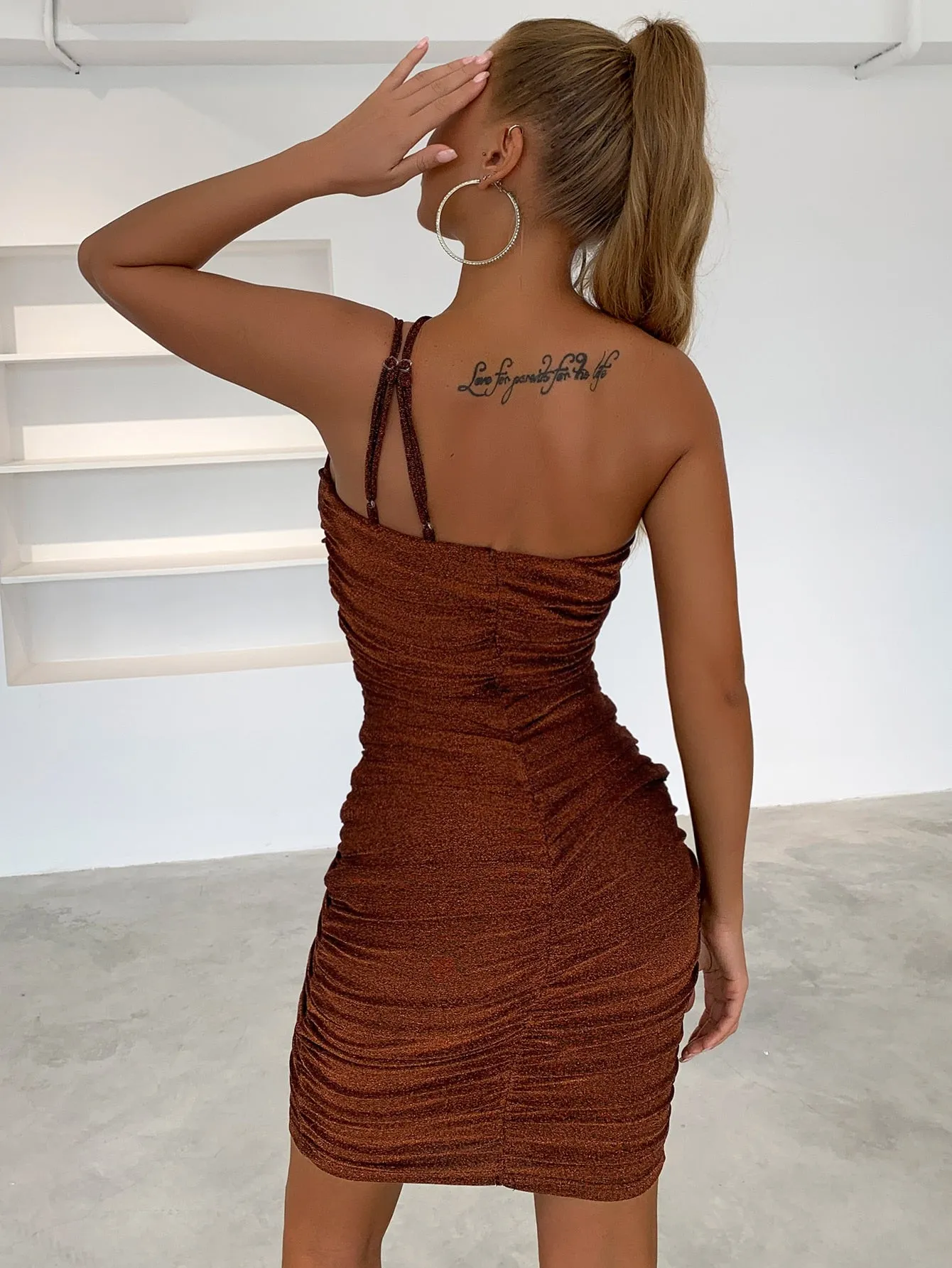 One-Shoulder Ruched Bodycon Dress