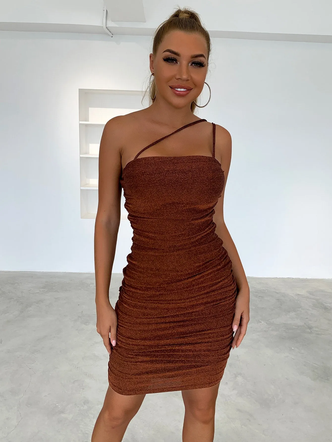 One-Shoulder Ruched Bodycon Dress