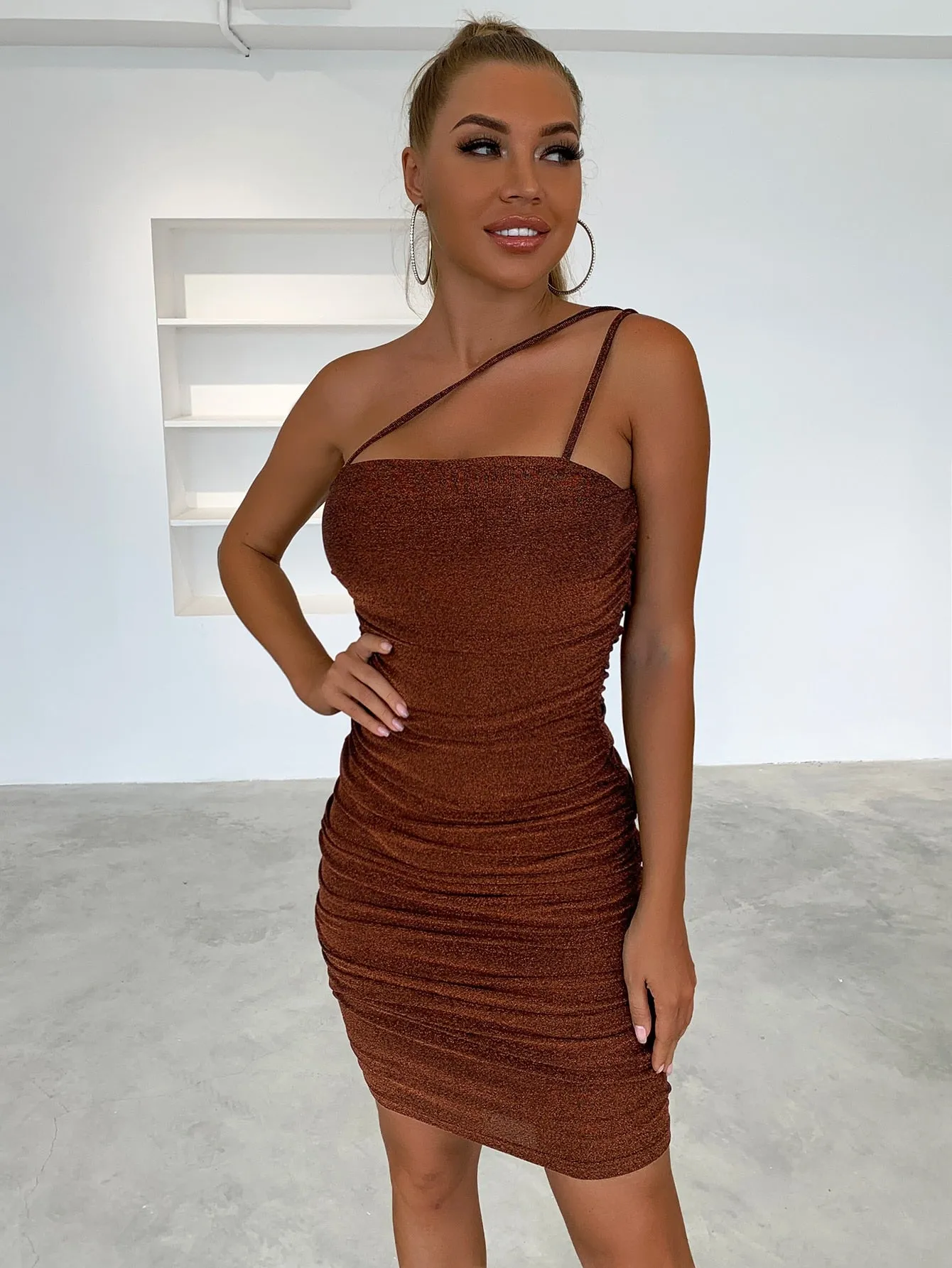 One-Shoulder Ruched Bodycon Dress