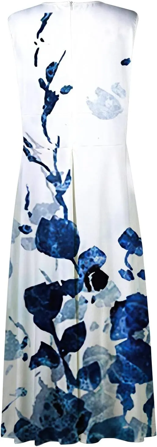 Palaver Summer Dresses for Women 2025 Elegant Wrap V Neck Sleeveless Maxi Dress Casual Print Flowy Beach Sundresses