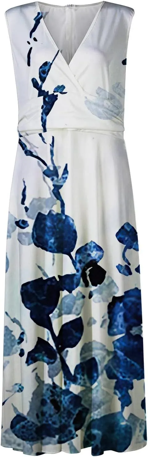 Palaver Summer Dresses for Women 2025 Elegant Wrap V Neck Sleeveless Maxi Dress Casual Print Flowy Beach Sundresses