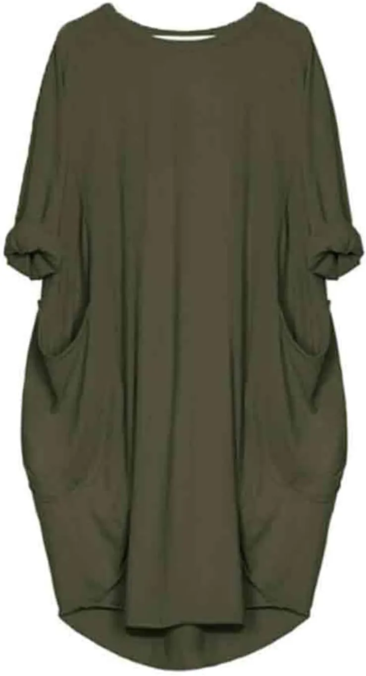 Plus Size Dresses for Curvy Women Casual Roll-Up Oversized Tunic Dress Loose Baggy Tshirt Midi Derss Tops with Pockets