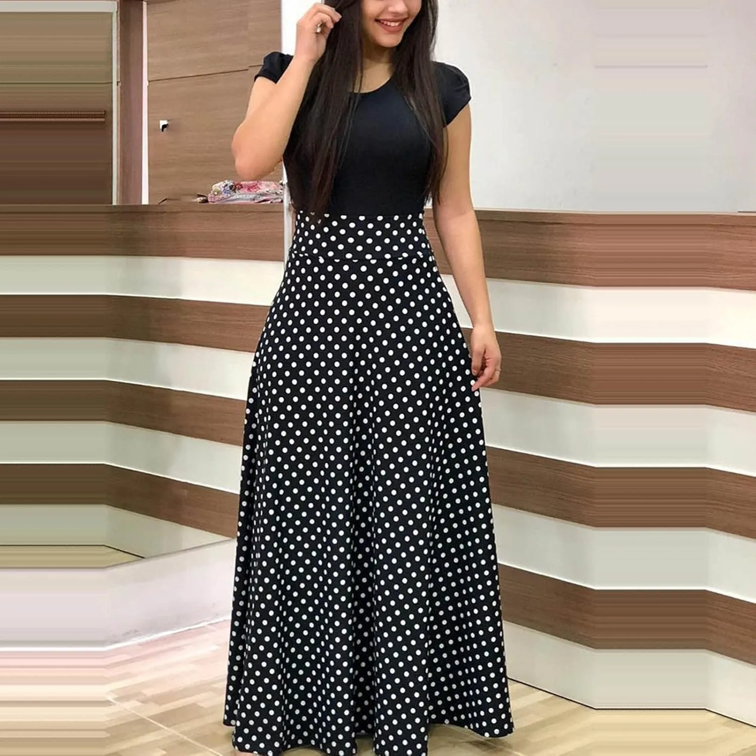 Plus Size Dresses for Curvy Women Short/Long Sleeve Floral Maxi Dress 2024 Fall Casual Crewneck High Waist Long Dress
