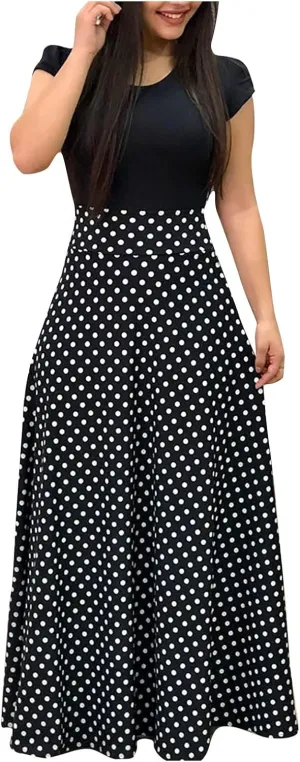 Plus Size Dresses for Curvy Women Short/Long Sleeve Floral Maxi Dress 2024 Fall Casual Crewneck High Waist Long Dress