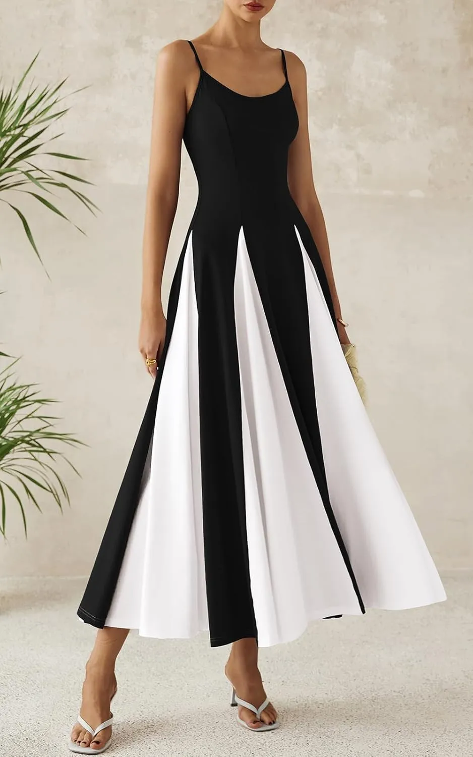 PRETTYGARDEN Spaghetti Strap Color Block Spring Dresses for Women 2025 Trendy Sleeveless Maxi Dress Flowy Prom Dresses