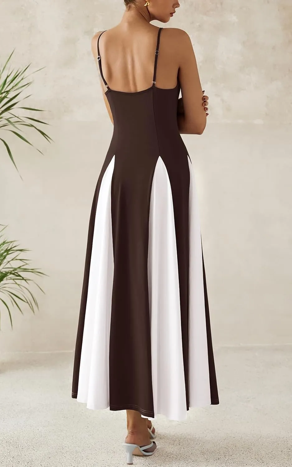PRETTYGARDEN Spaghetti Strap Color Block Spring Dresses for Women 2025 Trendy Sleeveless Maxi Dress Flowy Prom Dresses