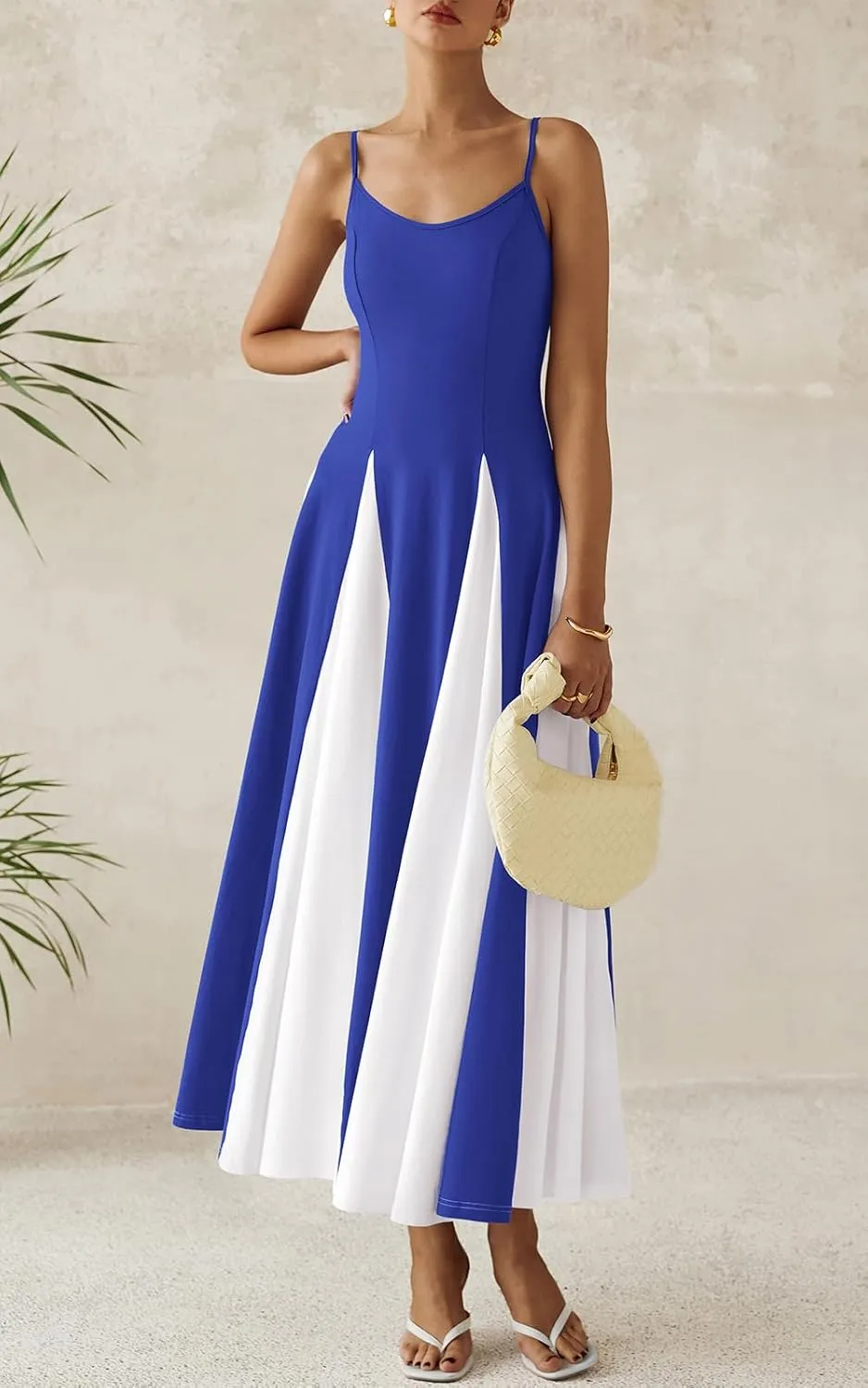 PRETTYGARDEN Spaghetti Strap Color Block Spring Dresses for Women 2025 Trendy Sleeveless Maxi Dress Flowy Prom Dresses
