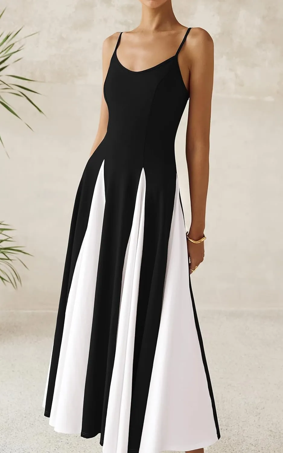 PRETTYGARDEN Spaghetti Strap Color Block Spring Dresses for Women 2025 Trendy Sleeveless Maxi Dress Flowy Prom Dresses