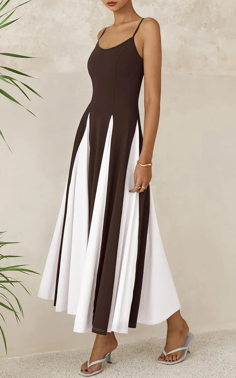 PRETTYGARDEN Spaghetti Strap Color Block Spring Dresses for Women 2025 Trendy Sleeveless Maxi Dress Flowy Prom Dresses