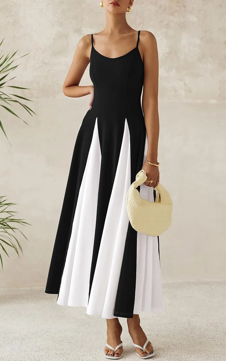 PRETTYGARDEN Spaghetti Strap Color Block Spring Dresses for Women 2025 Trendy Sleeveless Maxi Dress Flowy Prom Dresses