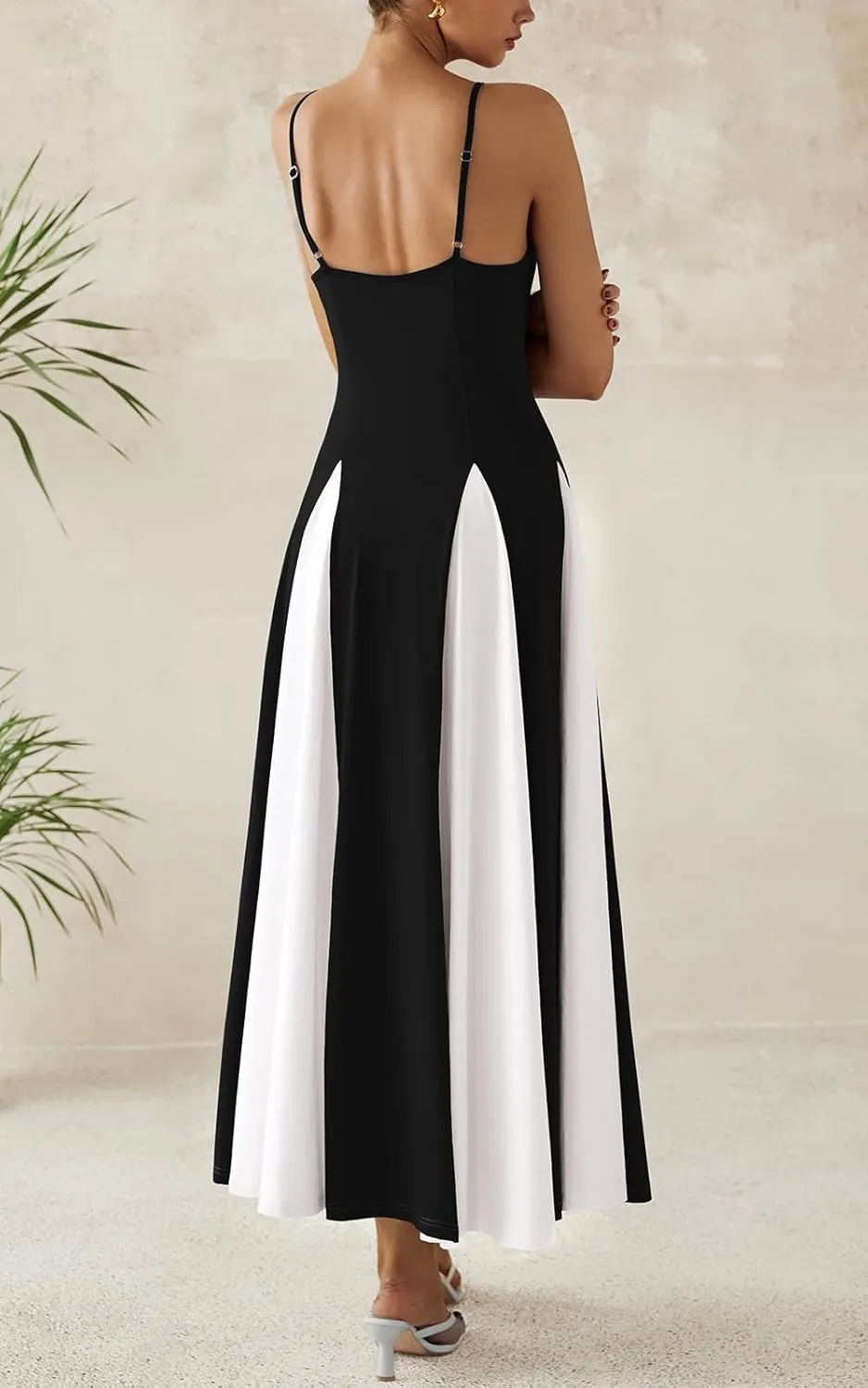 PRETTYGARDEN Spaghetti Strap Color Block Spring Dresses for Women 2025 Trendy Sleeveless Maxi Dress Flowy Prom Dresses