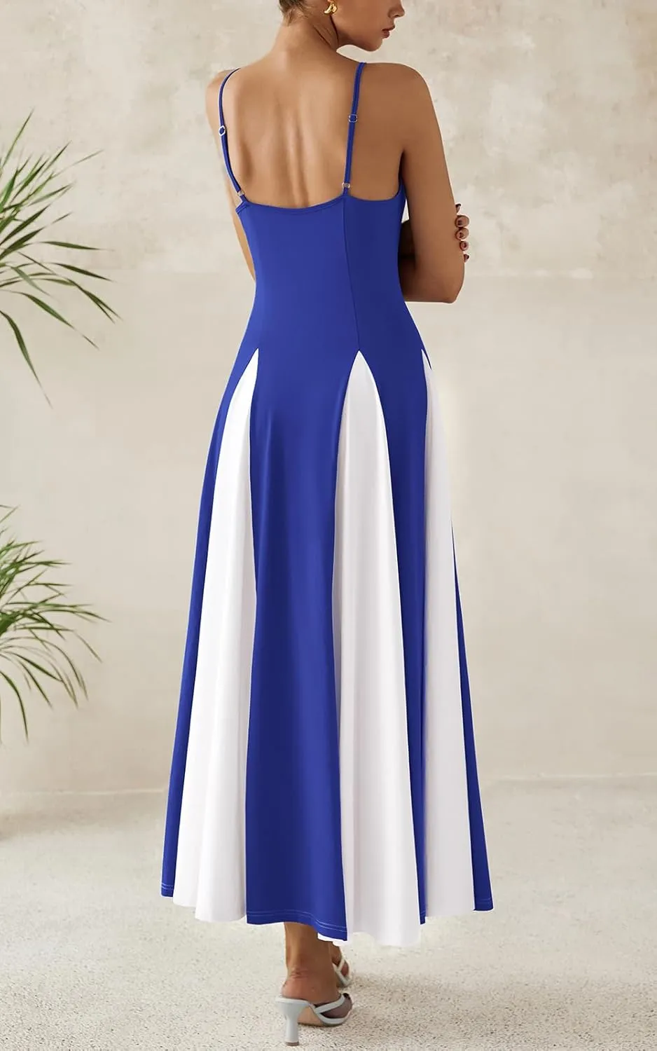 PRETTYGARDEN Spaghetti Strap Color Block Spring Dresses for Women 2025 Trendy Sleeveless Maxi Dress Flowy Prom Dresses