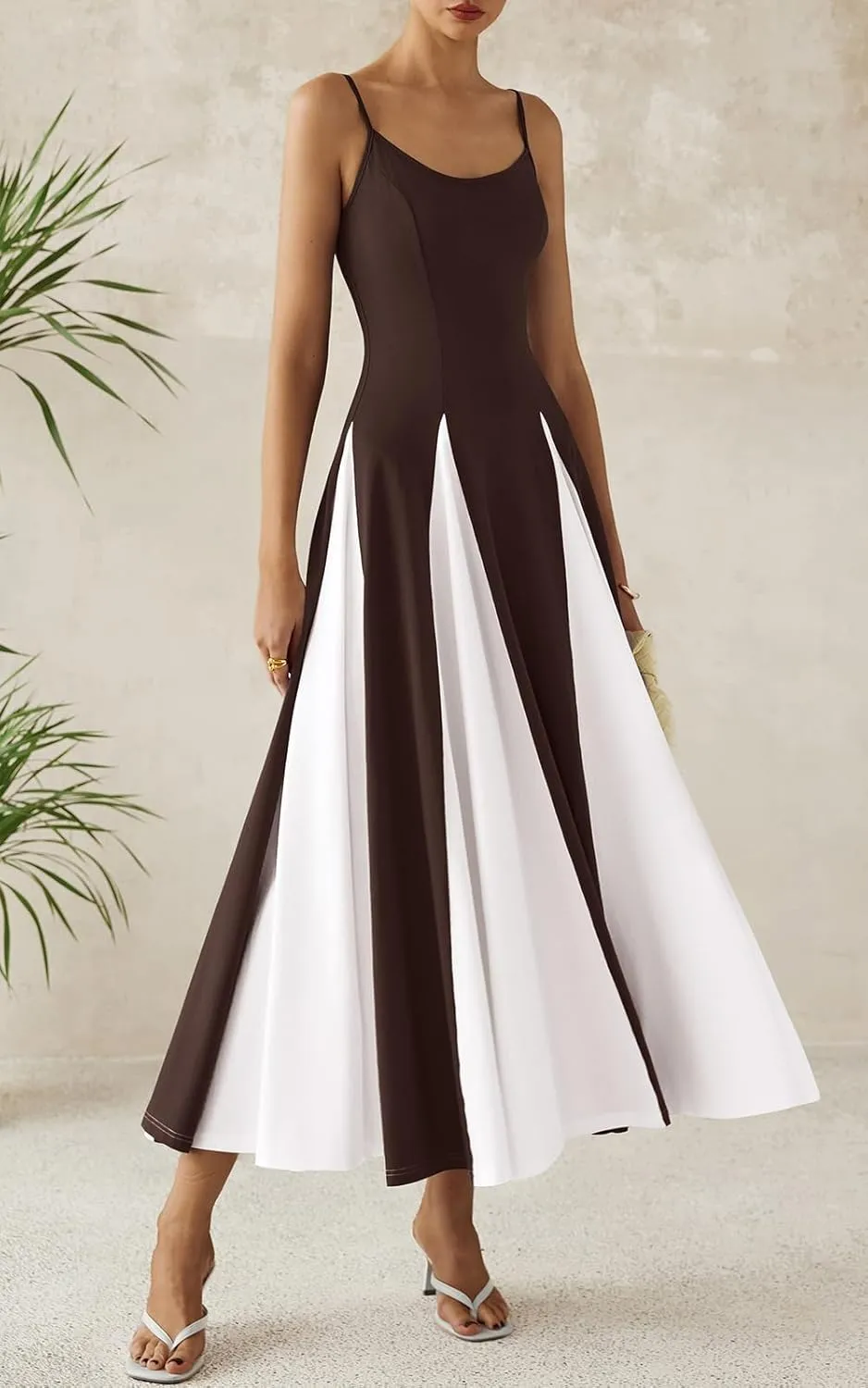 PRETTYGARDEN Spaghetti Strap Color Block Spring Dresses for Women 2025 Trendy Sleeveless Maxi Dress Flowy Prom Dresses