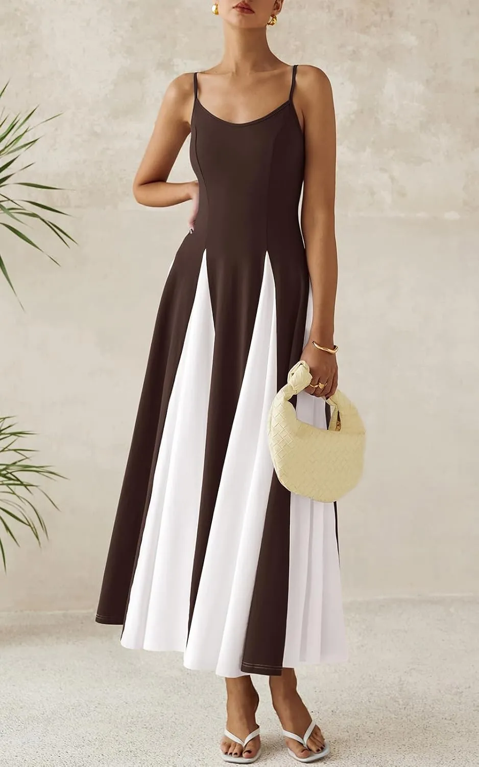 PRETTYGARDEN Spaghetti Strap Color Block Spring Dresses for Women 2025 Trendy Sleeveless Maxi Dress Flowy Prom Dresses