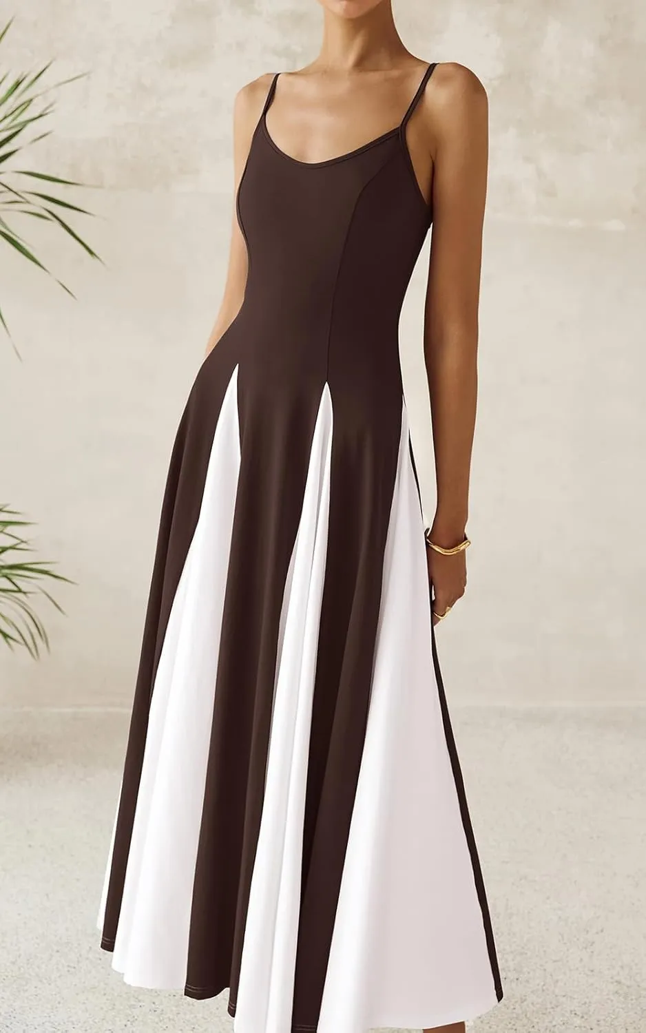 PRETTYGARDEN Spaghetti Strap Color Block Spring Dresses for Women 2025 Trendy Sleeveless Maxi Dress Flowy Prom Dresses