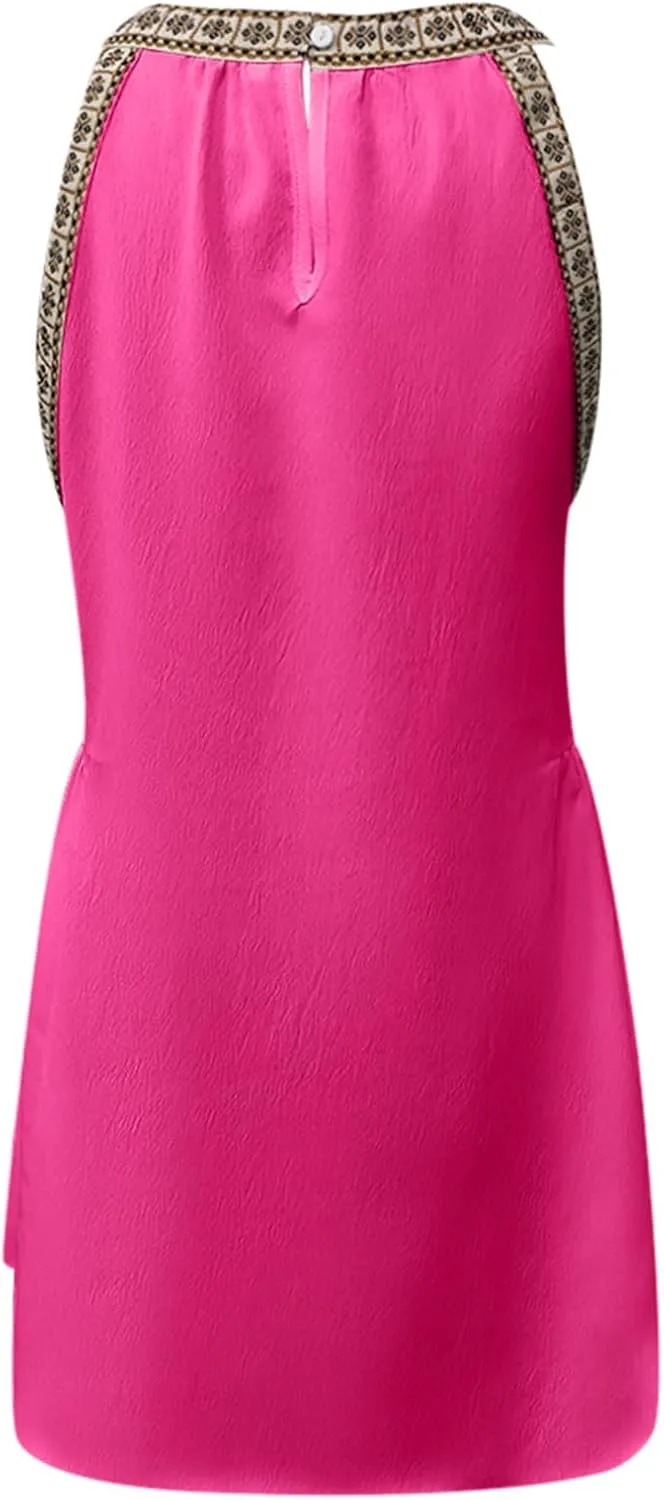 PTOLOCIF Sundresses 2025 Casual Sleeveless Mini Summer Spring Crewneck Tank Loose Beach Dresses Women's Plus Size Summer
