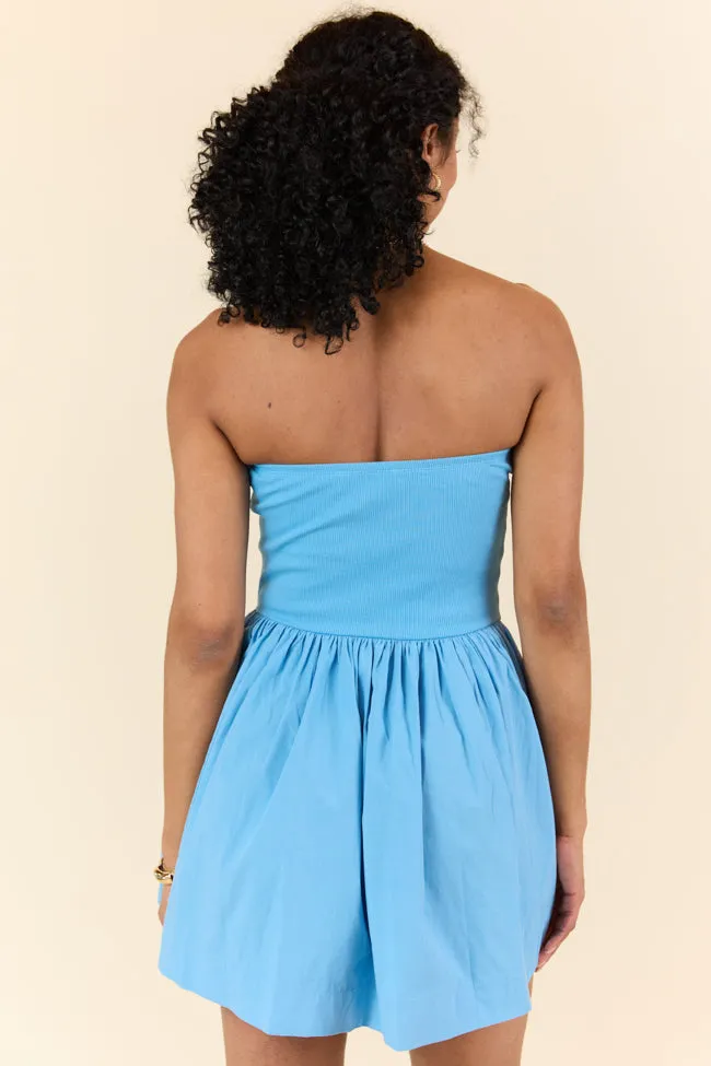 Ready By Noon Blue Strapless Fit and Flare Dress