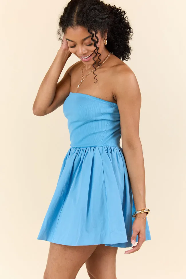 Ready By Noon Blue Strapless Fit and Flare Dress