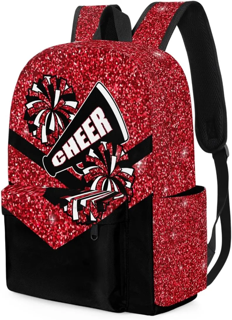 Red Glitter Cheer Kids Backpack for Girls Cheerleader Preschool Toddler Backpack Kindergarten Nursery Bookbag Travel Children Lightweight School Bag