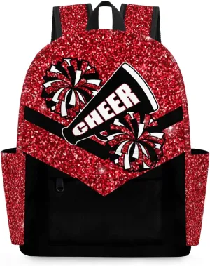 Red Glitter Cheer Kids Backpack for Girls Cheerleader Preschool Toddler Backpack Kindergarten Nursery Bookbag Travel Children Lightweight School Bag