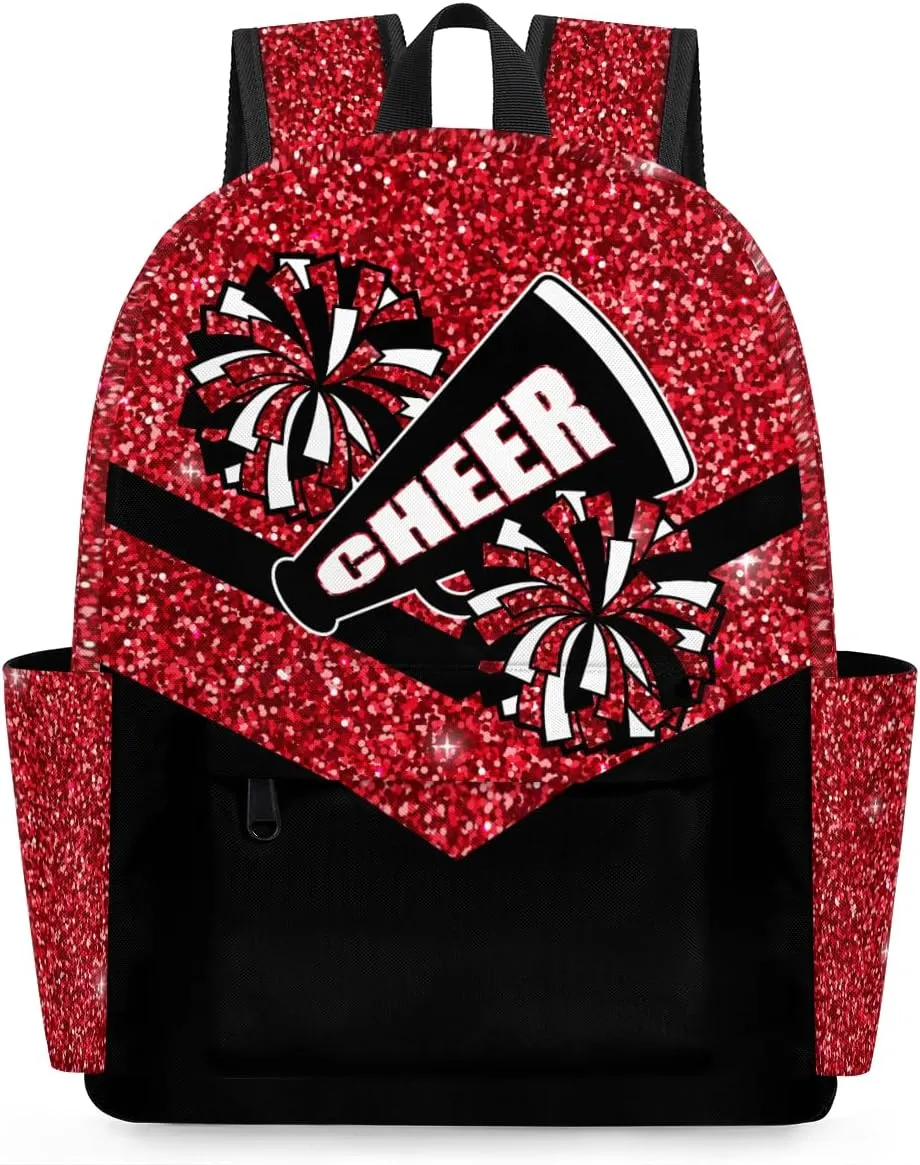 Red Glitter Cheer Kids Backpack for Girls Cheerleader Preschool Toddler Backpack Kindergarten Nursery Bookbag Travel Children Lightweight School Bag