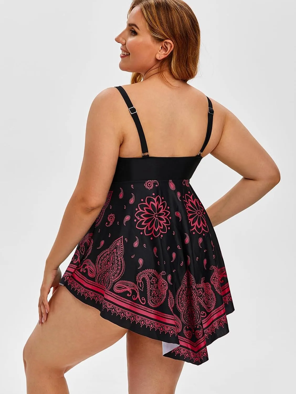 Rosegal Womens Plus Size Curve Paisley Handkerchief Padded Modest Tankini Swimsuit