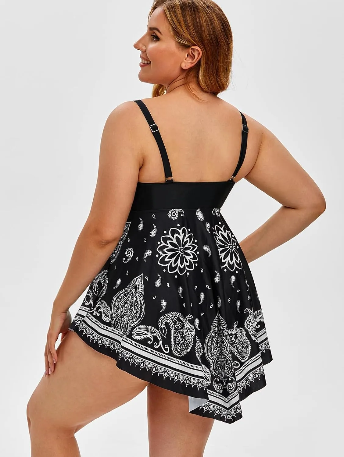 Rosegal Womens Plus Size Curve Paisley Handkerchief Padded Modest Tankini Swimsuit