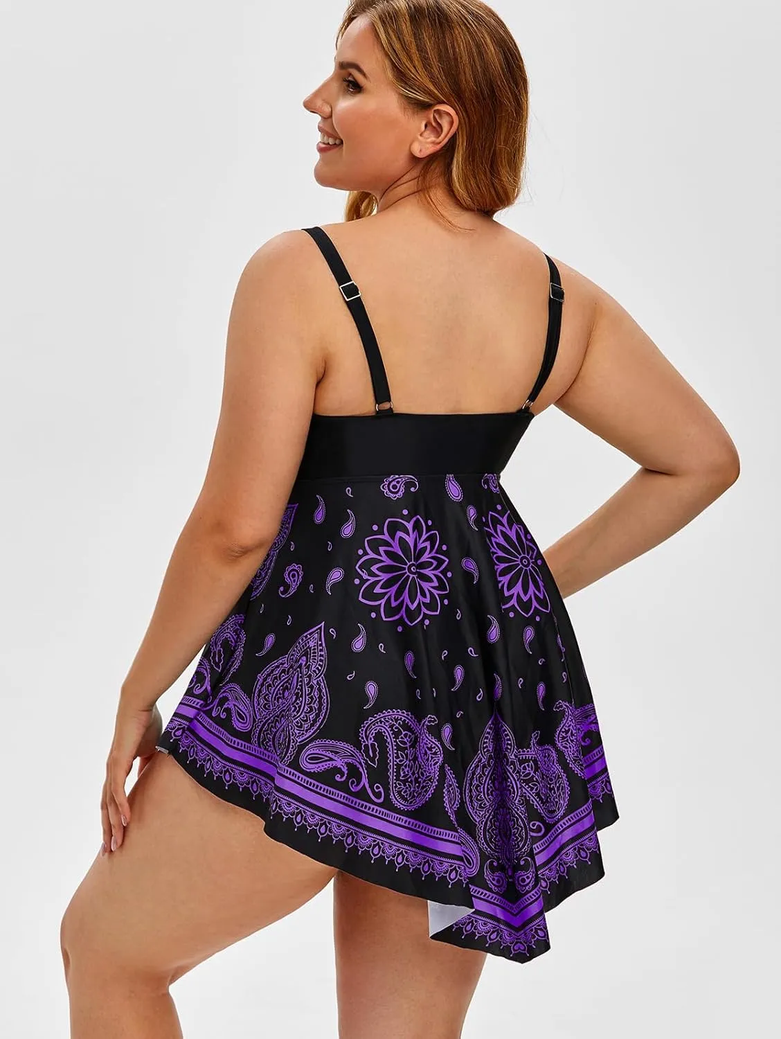 Rosegal Womens Plus Size Curve Paisley Handkerchief Padded Modest Tankini Swimsuit