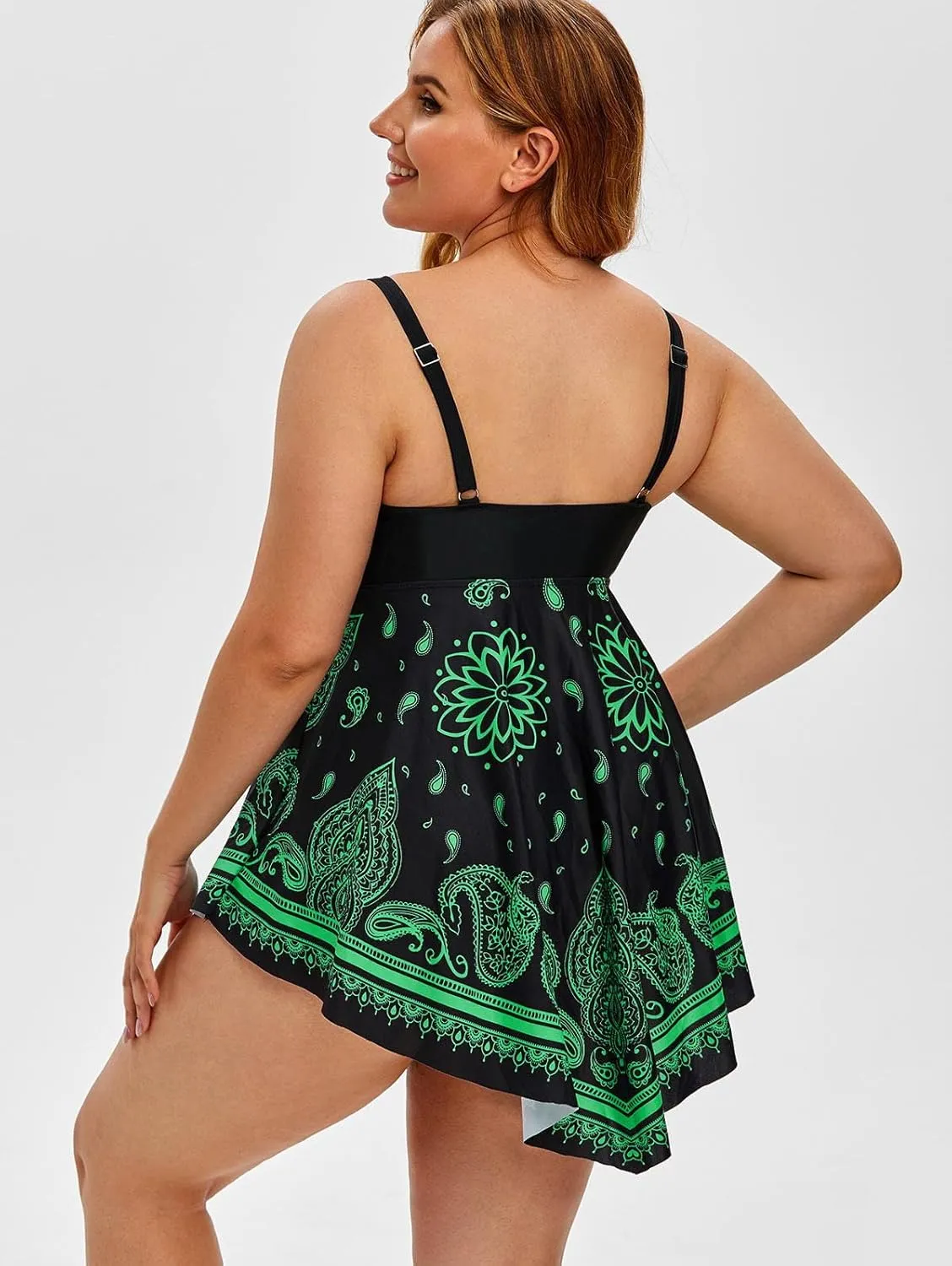 Rosegal Womens Plus Size Curve Paisley Handkerchief Padded Modest Tankini Swimsuit
