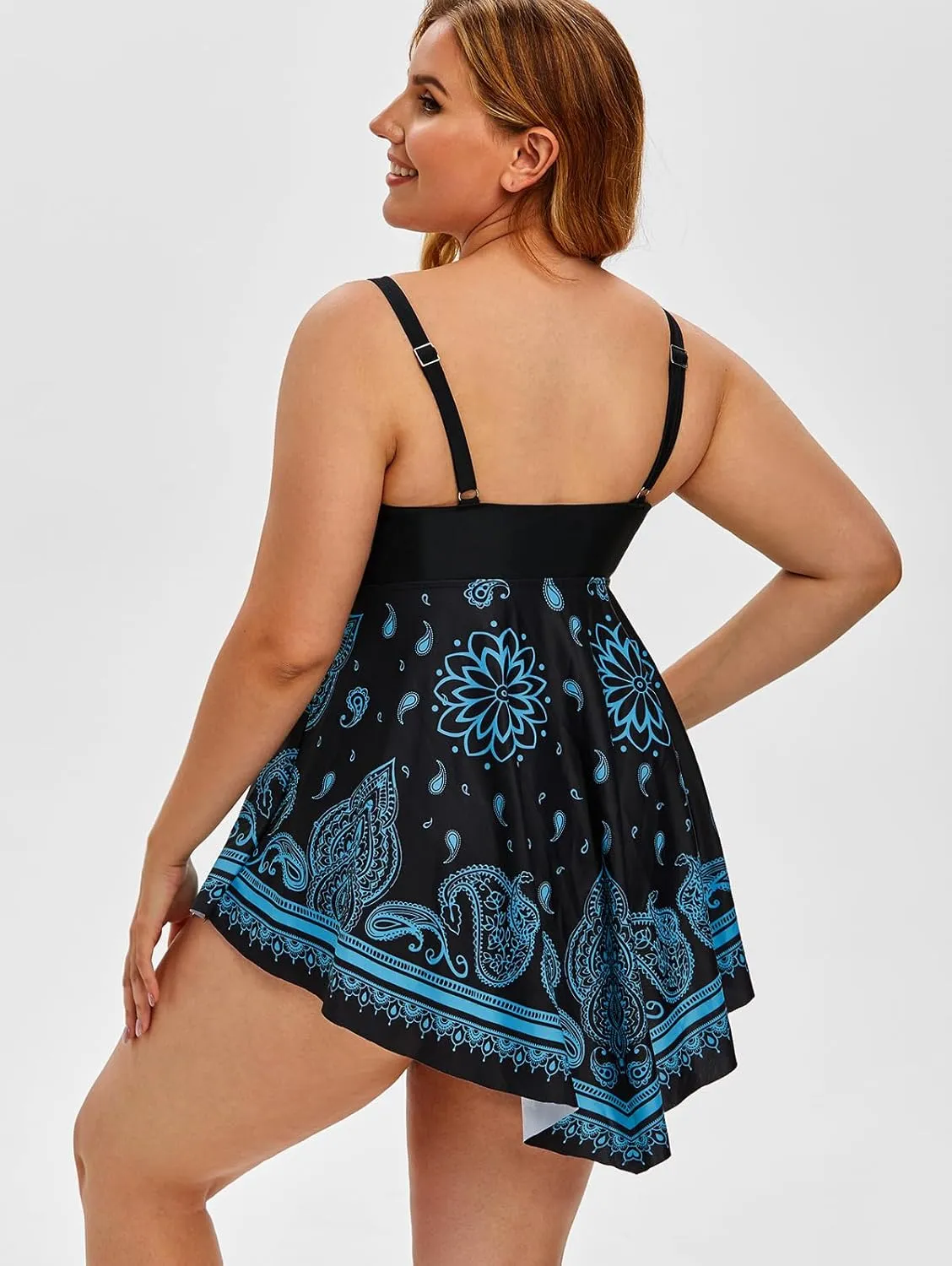 Rosegal Womens Plus Size Curve Paisley Handkerchief Padded Modest Tankini Swimsuit