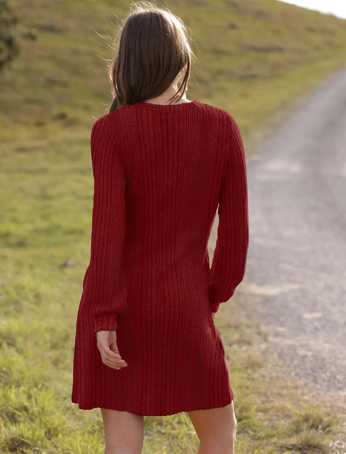 SAMPEEL Womens V Neck Fall Dresses Long Sleeve Casual Sweater Short Dress Fashion Clothes